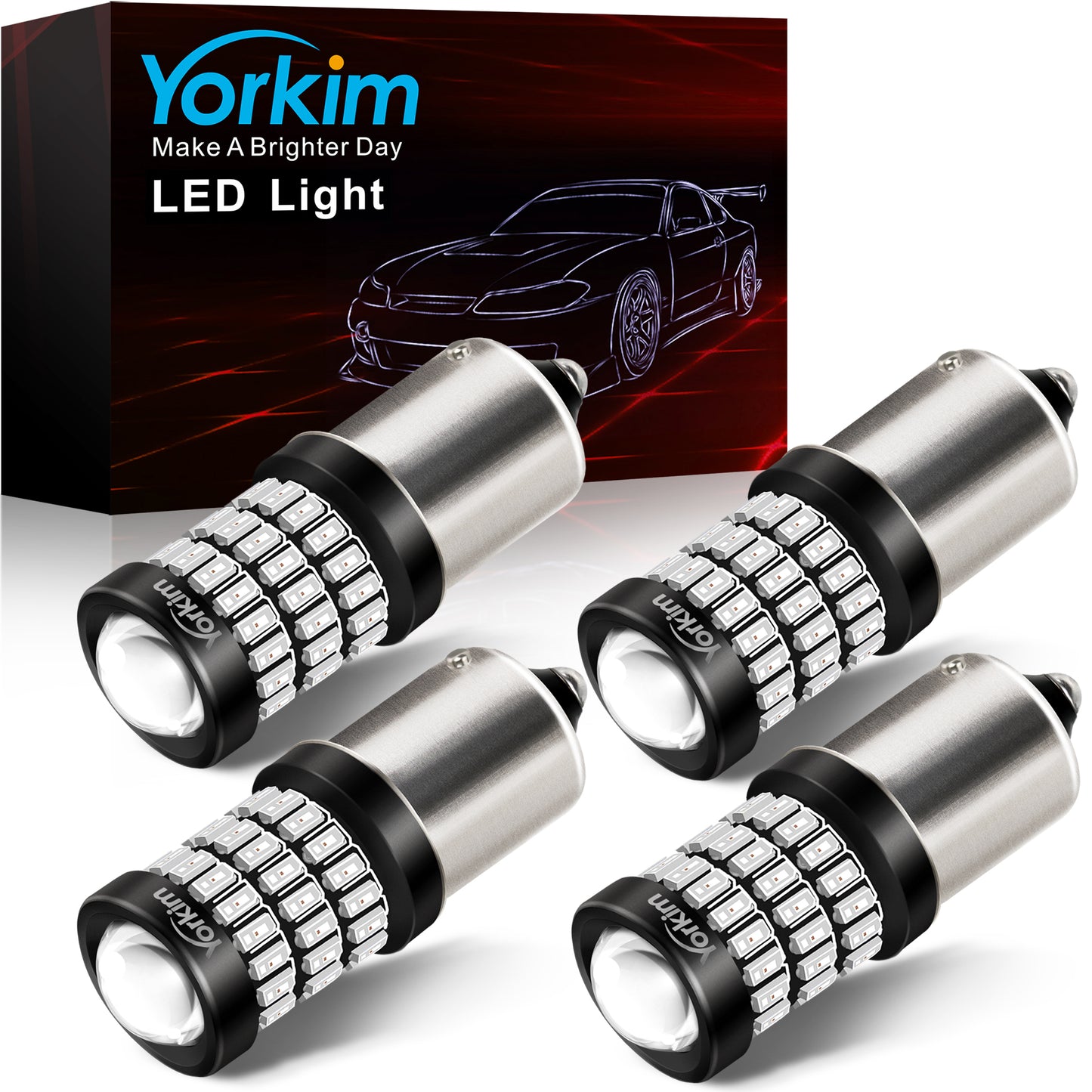 Yorkim 1156 LED Bulb Brake Lights 7506 BA15S P21W 1003 1141 LED Bulbs with Projector, Bright 58SMD-3014&3030 Chipsets, replacement for Car Led Tail Lights Parking Lights Blinker Light, Pack of 4, Red