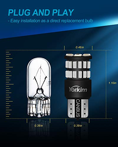 Yorkim 194 LED Bulb Red, Error Free T10 168 192 2825 W5W LED Bulbs (36-SMD 3014)