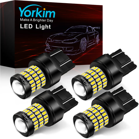 Yorkim 7440 LED Bulb White 7443 led reverse lights bulb with Projector 7441 W21W T20 led bulb Replacement Lamp for reverse lights backup lights blinker light turn signal lights tail lights, pack of 4