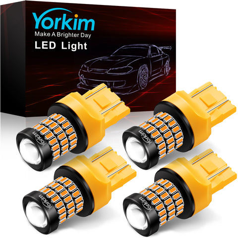 Yorkim 7440 LED Bulb Amber 7443 led turn signal lights bulb with Projector 7441 W21W T20 7440na led bulb Replacement Lamp for blinker light turn signal lights tail lights, pack of 4
