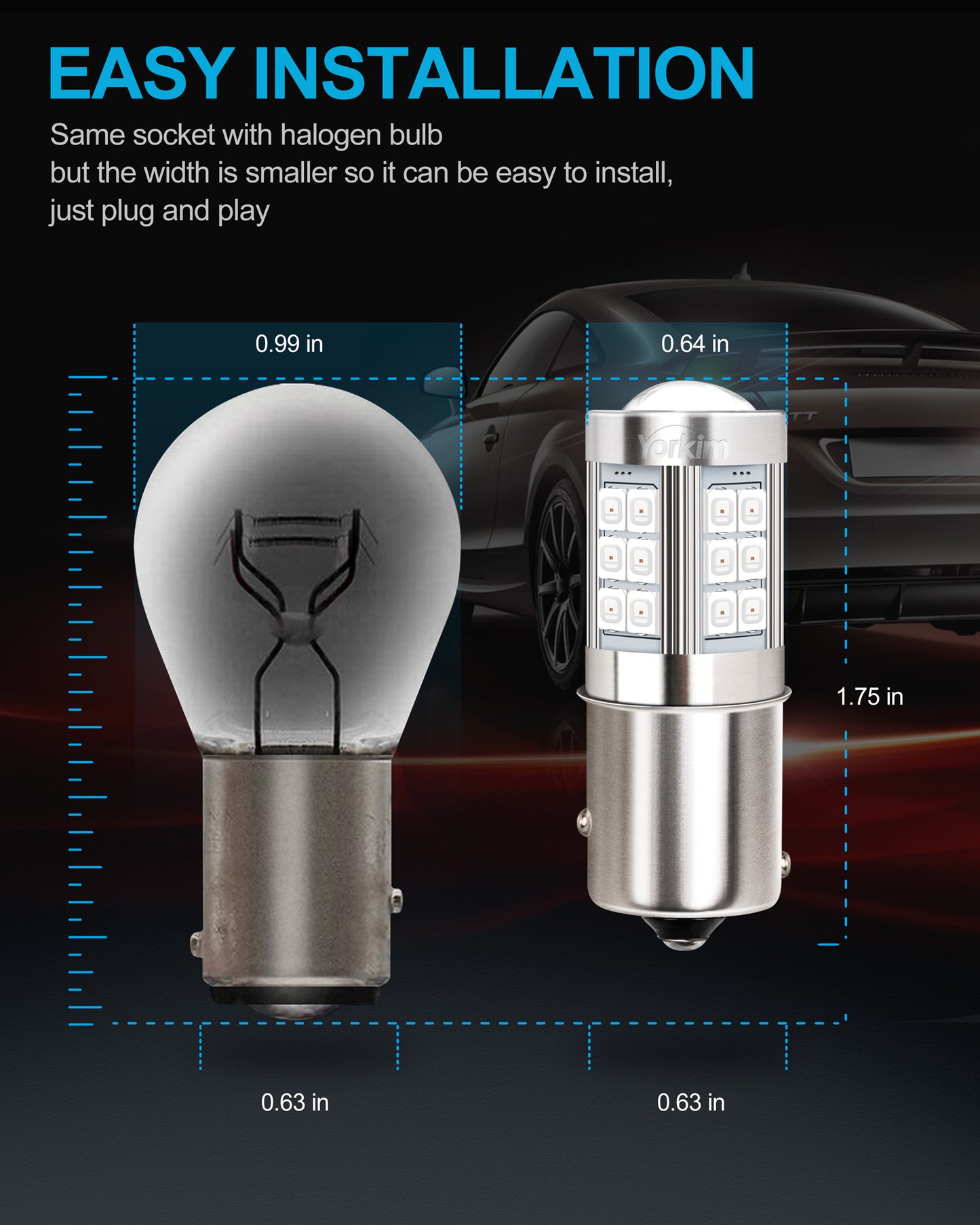 Yorkim 1156 LED Bulb Red 1156 led brake light bulb, 1003 led bulb 1141 led red lights BA15S P21W 7506 bulb led Replacement Lamp for Stop Lights Brake Lights Tail Light Bulbs, pack of 2