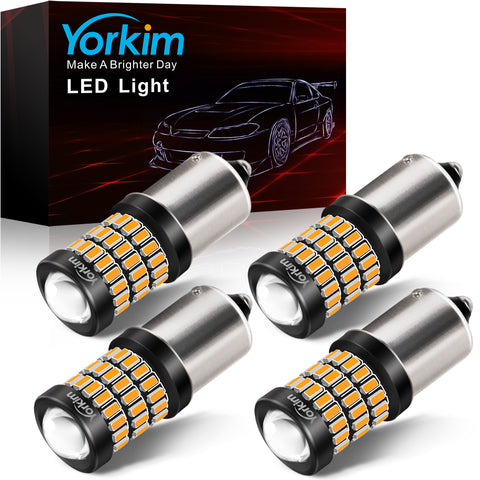 Yorkim 1156 LED Bulb Turn Signal Light 7506 BA15S P21W 1003 1141 LED Bulbs with Projector Bright 58SMD-3014&3030 Chipsets, replacement for Car Led Blinker Lights Tail Brake Lights, Pack of 4, Amber