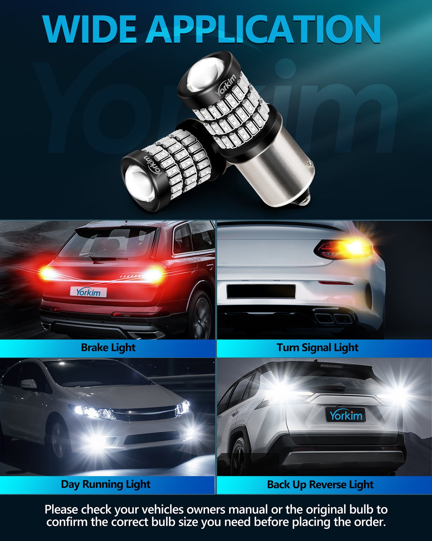 Yorkim 1156 LED Bulb Red 7506 BA15S P21W 1003 1141 LED Bulbs with Projector, Bright 58SMD-3014&3030 Chipsets, replacement for Car Led Brake Light Bulbs Tail Lights Parking Lights, Pack of 2