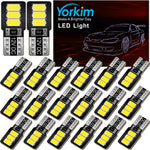 Yorkim 20PCS 194 LED Bulb White, MIZI SIZE 168 Led Bulb T10 Led Bulb Replacement for Car Interior Map Dome Door Lights Courtesy Trunk License Plate Lights Side Marker Lights, Pack of 20, 6300K