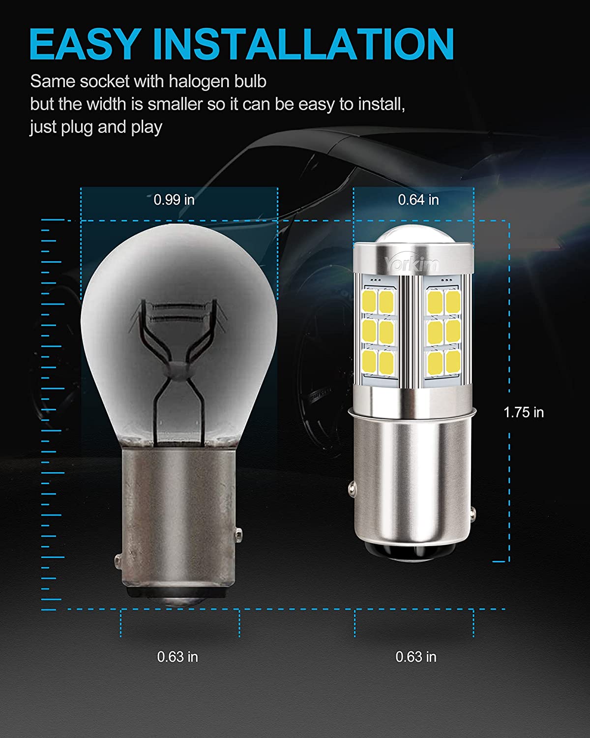 Yorkim 1157 LED Bulb 2357 2057 7528 BAY15D Led Reverse Blinker Brake Tail Lights