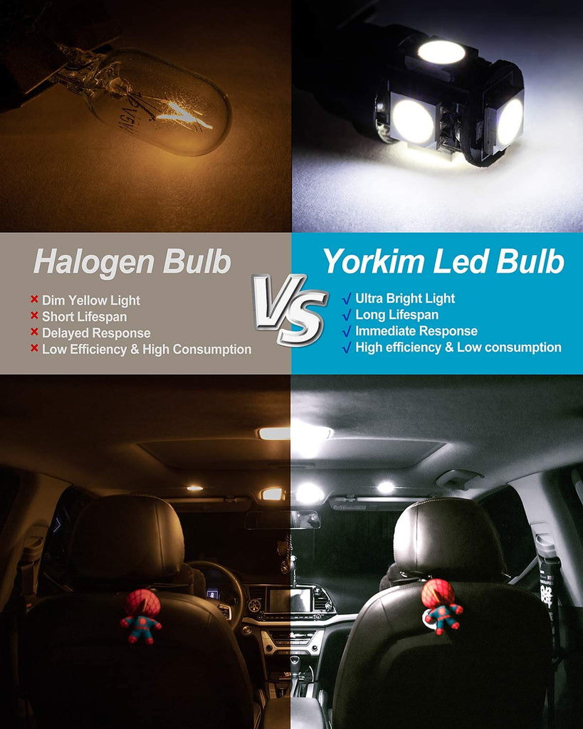 Yorkim Bombilla LED T10 Canbus sin errores 6-SMD Super Bright EMC Chipsets,  194 LED interiores para cúpula de coche, mapa, puerta, placa de matrícula