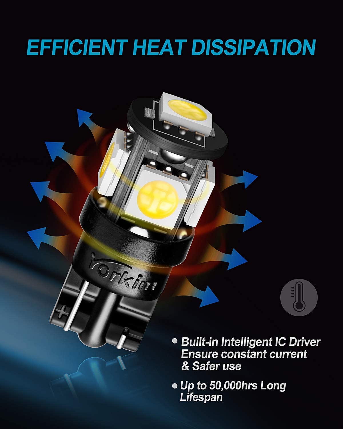 Yorkim 194 LED Bulb White Super Bright 5th Generation T10 LED bulb for Car Interior Light