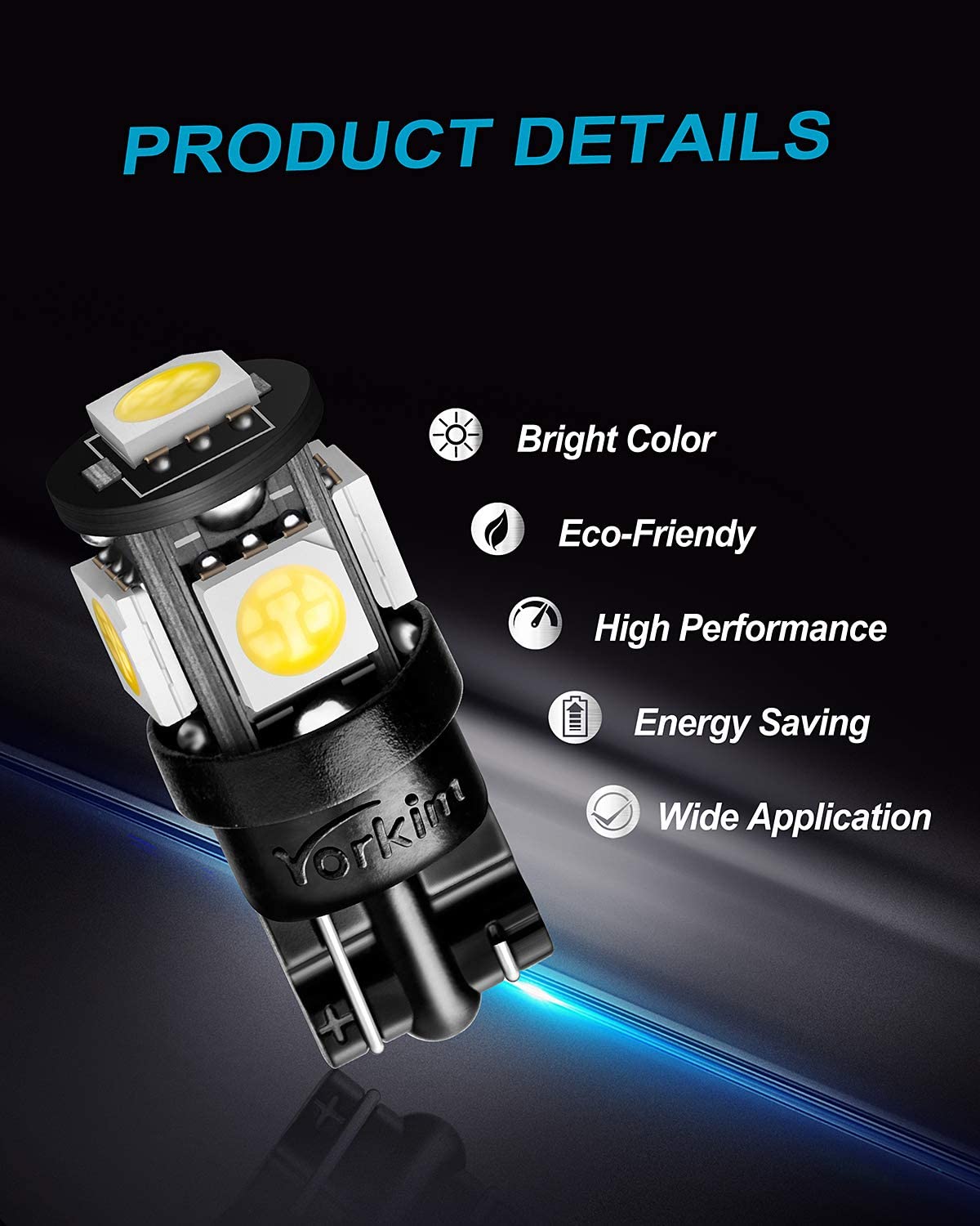Yorkim 194 LED Bulb White Super Bright 5th Generation T10 LED bulb for Car Interior Light