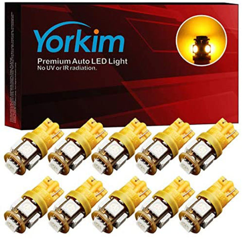 Yorkim 194 Amber LED bulb 5th, Interior Lights for W5W 168 2825 T10 (5-smd 5050)