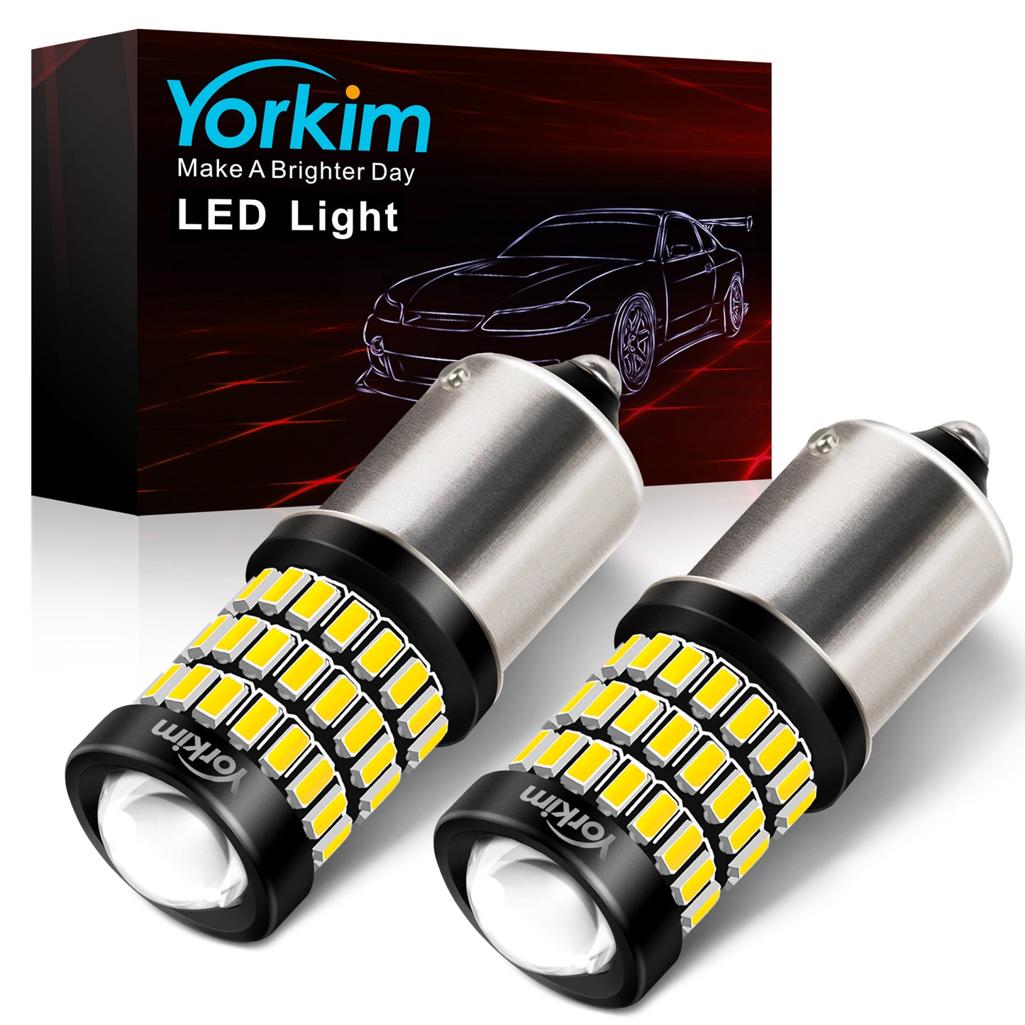 Yorkim 1156 LED Bulb White, Bright 58SMD-3014&3030 Chipsets, 7506 BA15S P21W 1003 1141 LED Bulbs with Projector replacement for Car Led Turn Signal Blinker Lights Backup Tail Brake Lights, Pack of 2