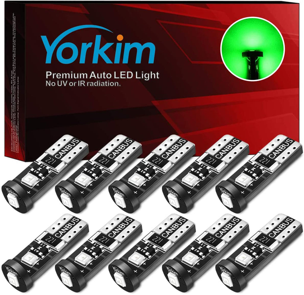 Yorkim 194 Led Bulb Green Canbus Error Free T10 168 W5W 2825 Sockets (