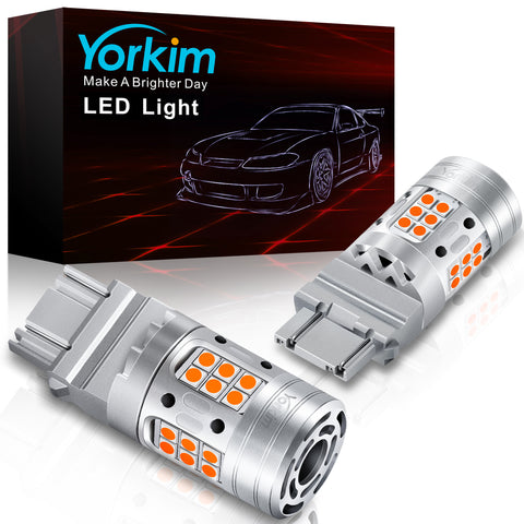 Yorkim 7440 LED Bulb Amber with cooling fan, 7443 led bulb amber 7444 led bulb amber led turn signal with built in resistor, Anti Hyper Flash, T20 7441 W21W 7440NA Blinker Bulb Replacement, Pack of 2