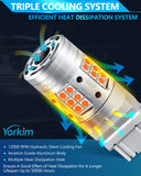 Yorkim 7440 LED Bulb Amber with cooling fan, 7443 led bulb amber 7444 led bulb amber led turn signal with built in resistor, Anti Hyper Flash, T20 7441 W21W 7440NA Blinker Bulb Replacement, Pack of 2