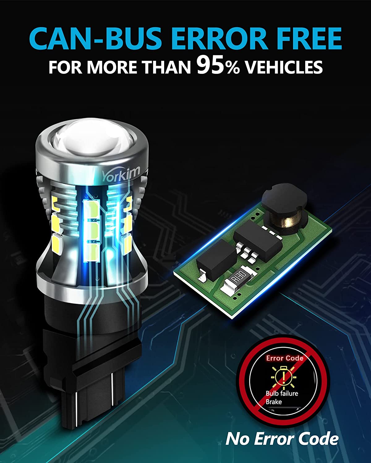 Yorkim 3157 LED Bulb 2880 lumens 3156 LED Reverse Lights Tail Light Brake Light