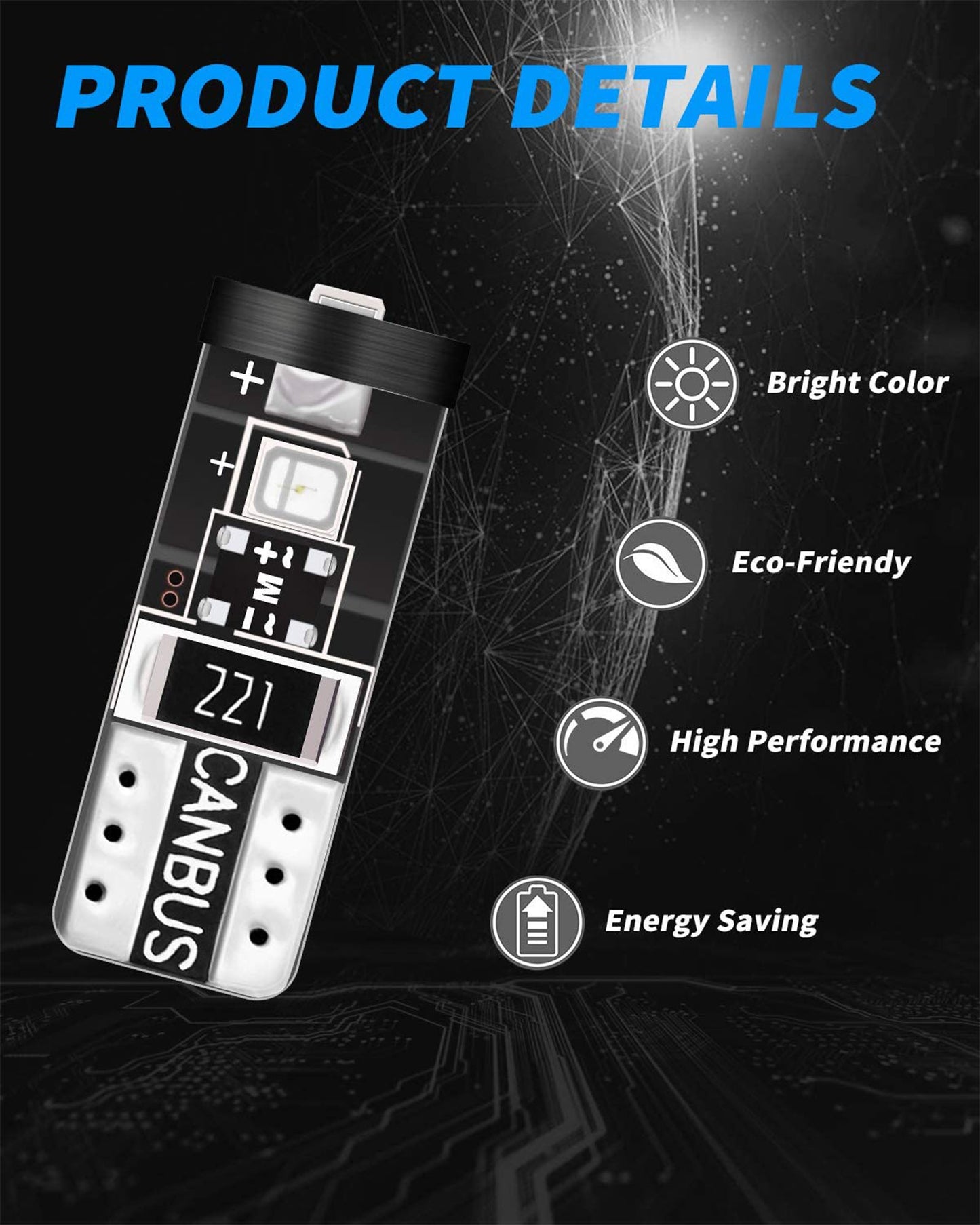 Yorkim 194 Led Bulb Green Canbus Error Free T10 168 W5W 2825 Sockets (3-SMD 2835)