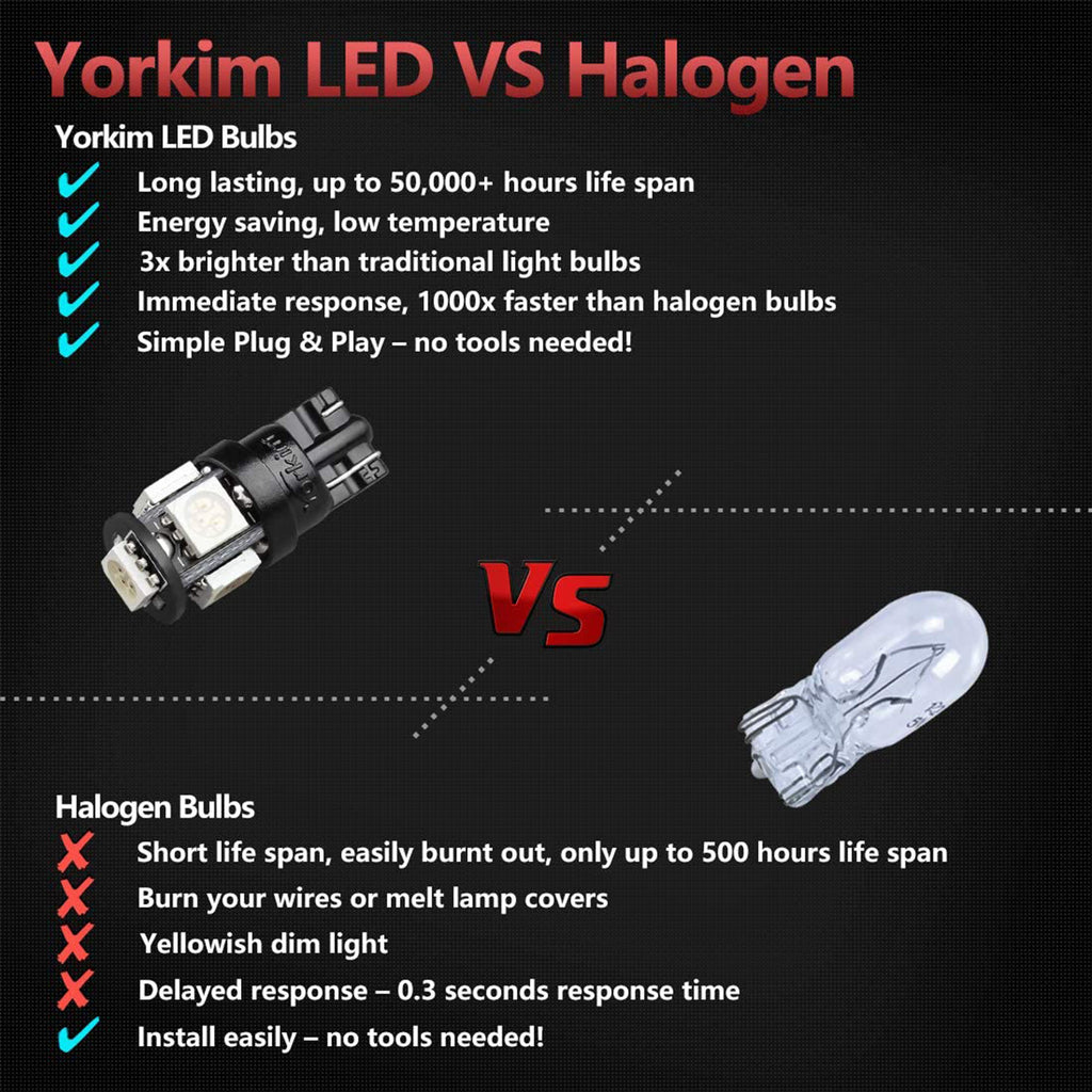 Yorkim 194 LED bulb Green, Interior Lights for W5W 168 2825 T10 (5-smd 5050)