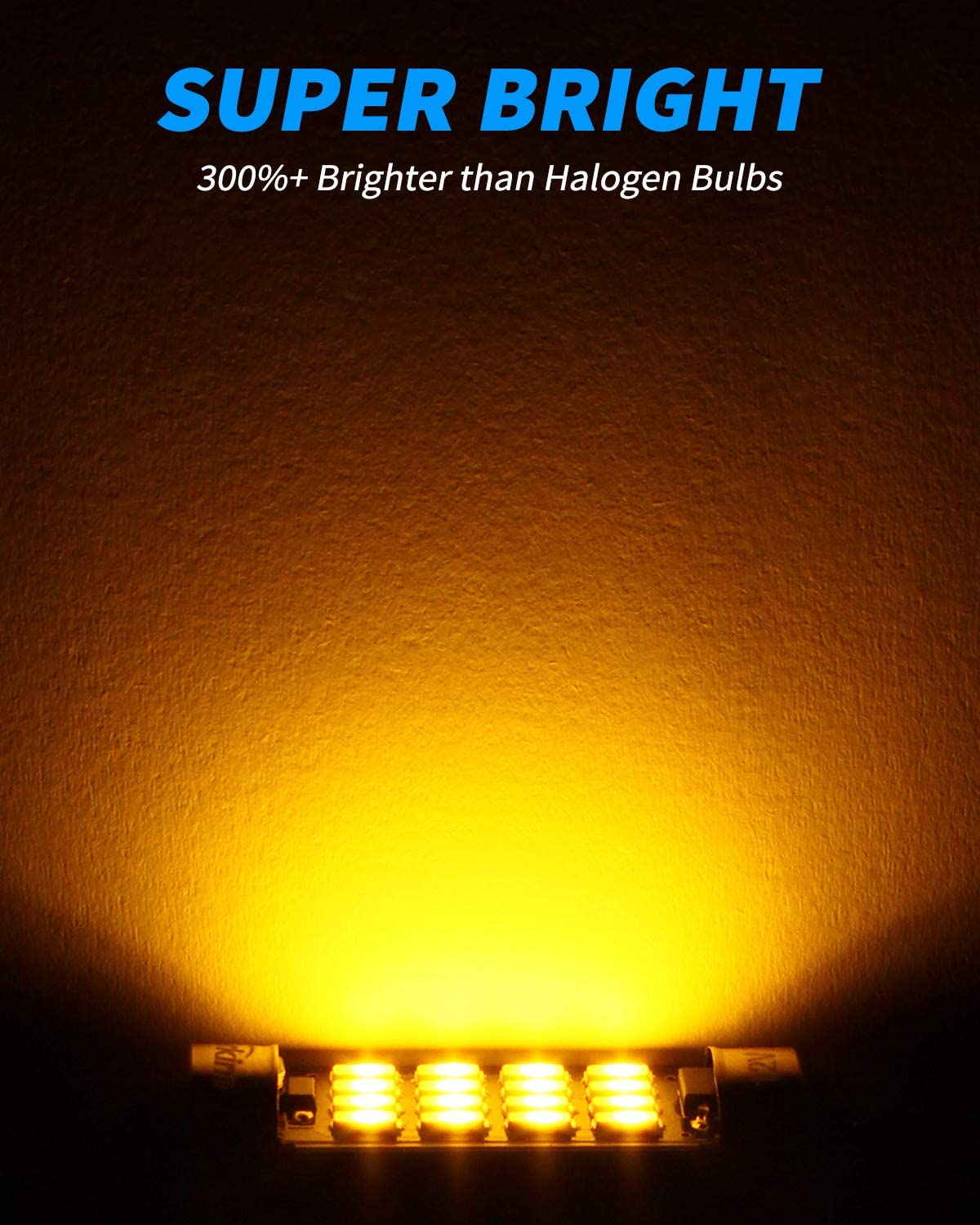 Yorkim Super Bright 578 Festoon LED Bulb Amber 41mm 42mm LED Bulb Canbus Error Free 16-SMD 4014 Chipset, 212-2 Dome Light Led MAP Light, LED Interior Light 211-2 LED Bulb