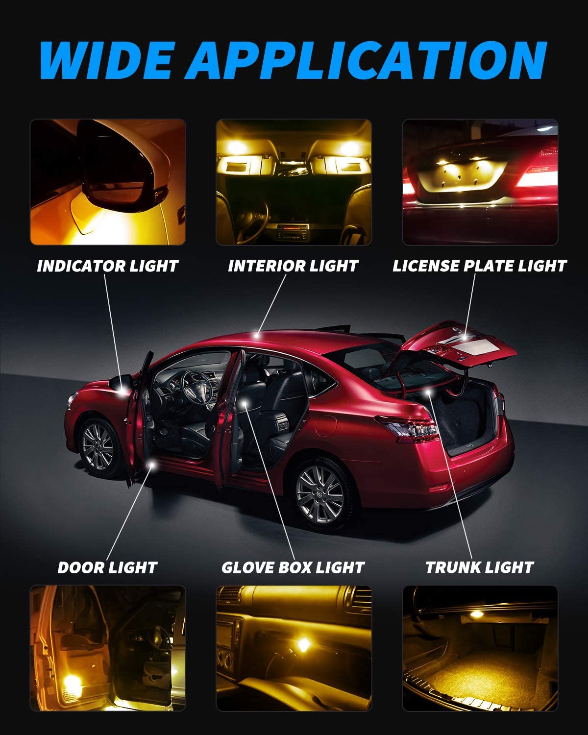 Yorkim Super Bright 578 Festoon LED Bulb Amber 41mm 42mm LED Bulb Canbus Error Free 16-SMD 4014 Chipset, 212-2 Dome Light Led MAP Light, LED Interior Light 211-2 LED Bulb