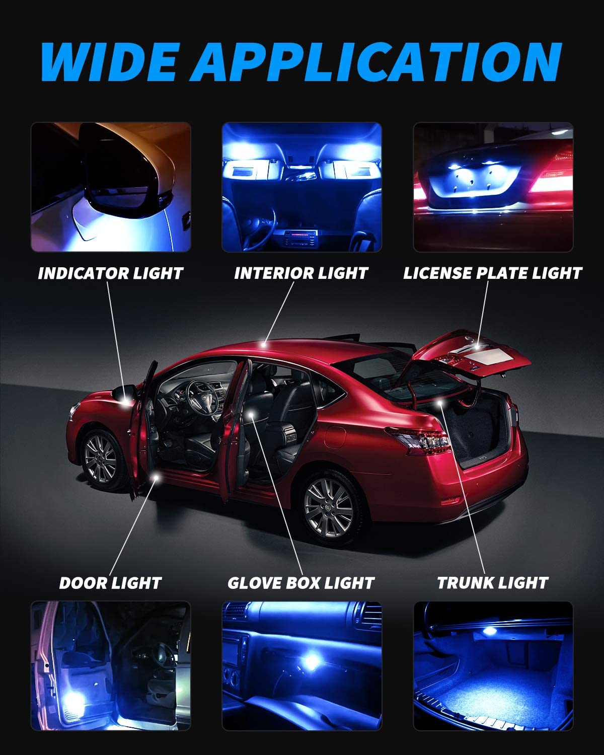 Yorkim Super Bright 578 Festoon LED Bulb Blue 41mm 42mm LED Bulb Canbus Error Free 16-SMD 4014 Chipset, 212-2 Dome Light Led MAP Light, LED Interior Light 211-2 LED Bulb