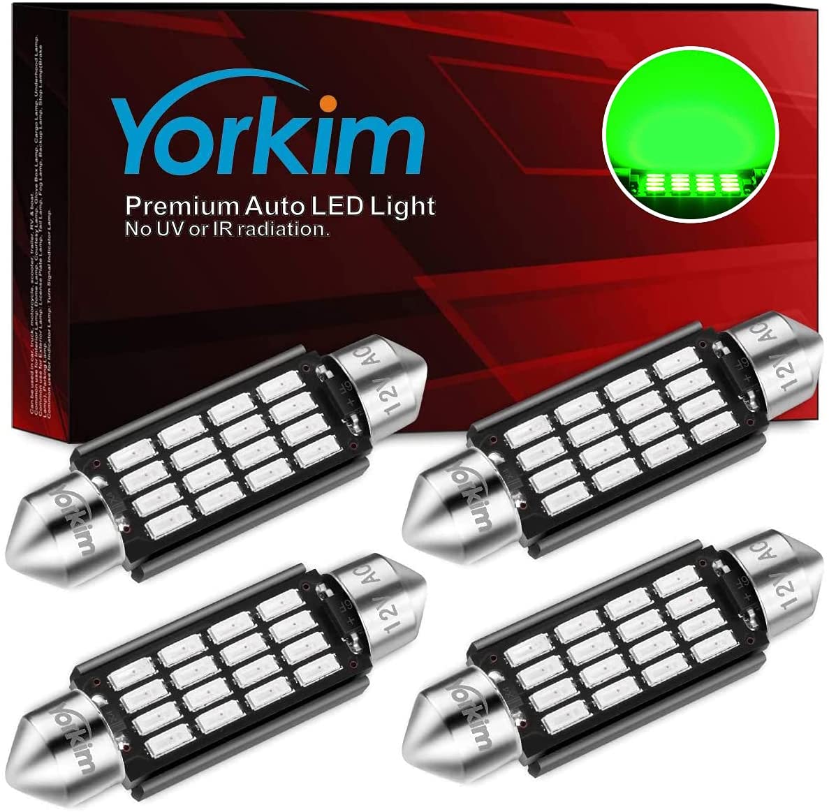 Yorkim Super Bright 578 Festoon LED Bulb green 41mm 42mm LED Bulb Canbus Error Free 16-SMD 4014 Chipset, 212-2 Dome Light Led MAP Light, LED Interior Light 211-2 LED Bulb