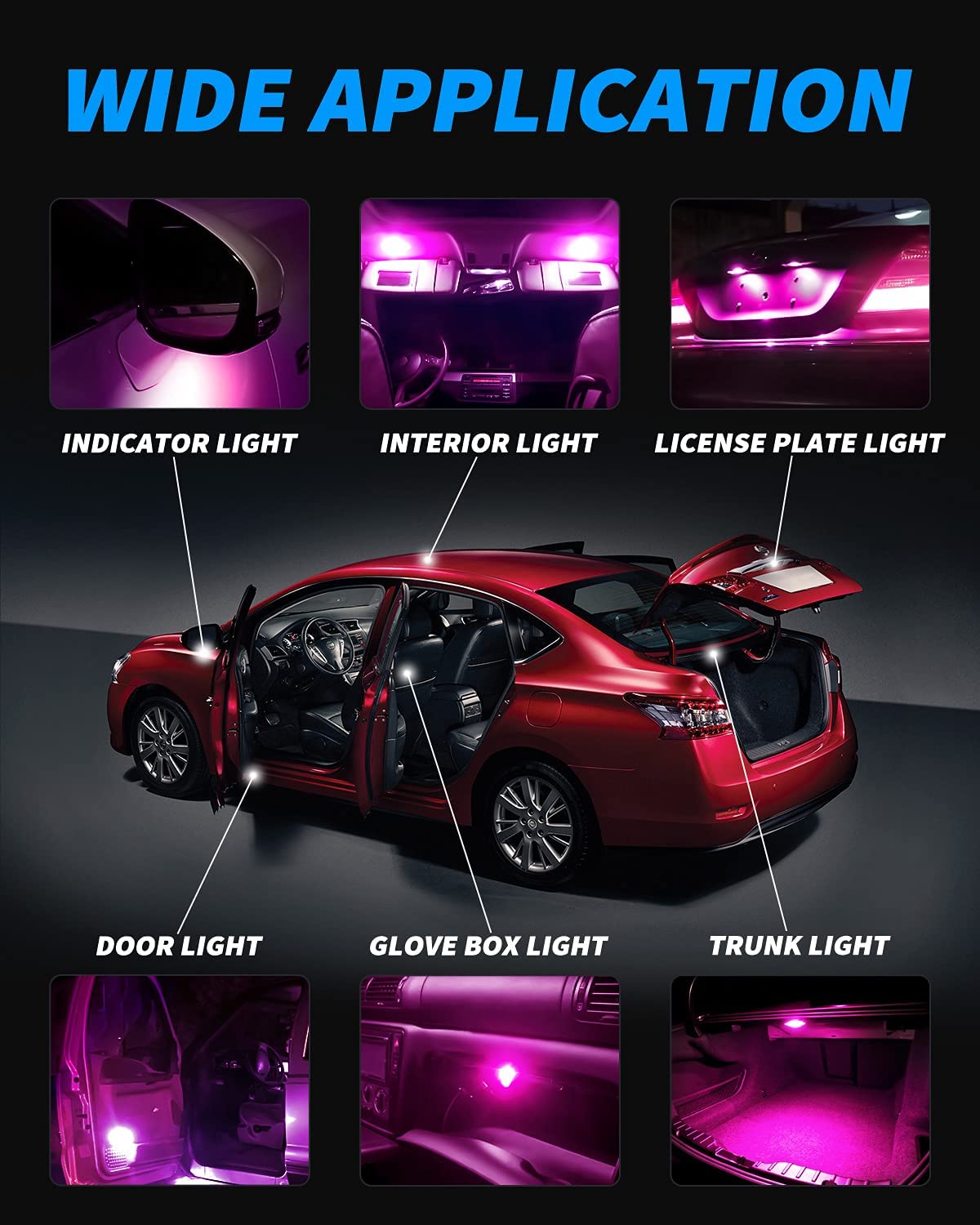 Yorkim Super Bright 578 Festoon LED Bulb pink 41mm 42mm LED Bulb Canbus Error Free 16-SMD 4014 Chipset, 212-2 Dome Light Led MAP Light, LED Interior Light 211-2 LED Bulb