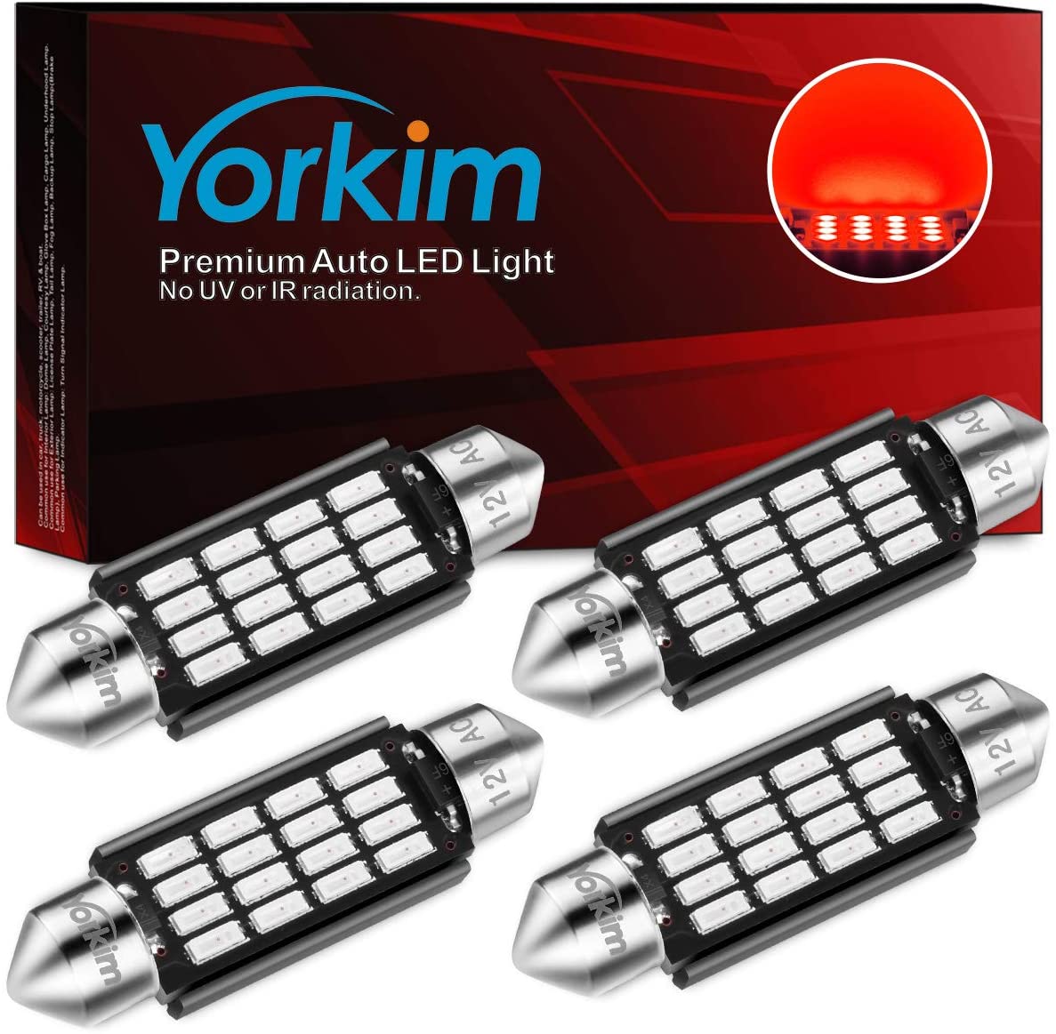Yorkim Super Bright 578 Festoon LED Bulb Blue 41mm 42mm LED Bulb Canbus Error Free 16-SMD 4014 Chipset, 212-2 Dome Light Led MAP Light, LED Interior Light 211-2 LED Bulb
