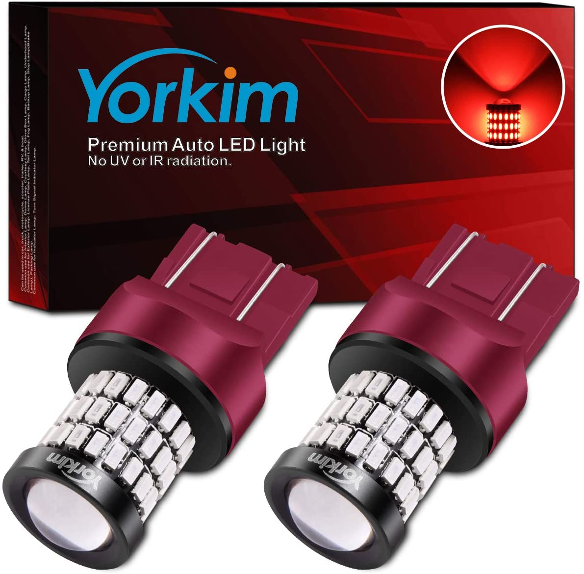 Yorkim Ultra Bright 7440 Led Bulb Red T20 Led Bulb 7441 7443 7444 W21W Led Bulb for Backup Reverse Light, Break Light, Tail Light, Turn Signal Light