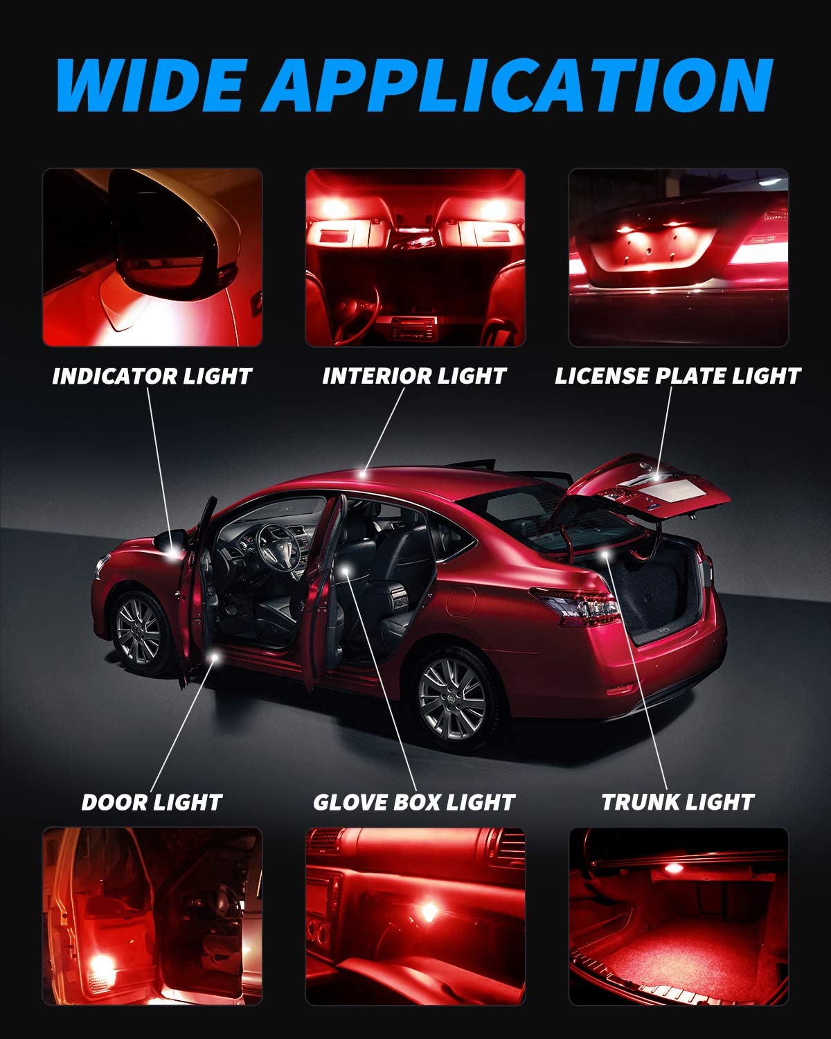 Yorkim Super Bright 578 Festoon LED Bulb Red 41mm 42mm LED Bulb Canbus Error Free 16-SMD 4014 Chipset, 212-2 Dome Light Led MAP Light, LED Interior Light 211-2 LED Bulb