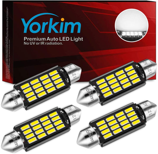 Yorkim Super Bright 578 Festoon LED Bulb White 41mm 42mm LED Bulb Canbus Error Free 16-SMD 4014 Chipset, 212-2 Dome Light Led MAP Light, LED Interior Light 211-2 LED Bulb
