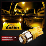 Yorkim 194 Amber LED bulb 5th, Interior Lights for W5W 168 2825 T10 (5-smd 5050)