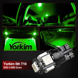 Yorkim 194 Green LED bulb 5th, Interior Lights for W5W 168 2825 T10 (5-smd 5050)