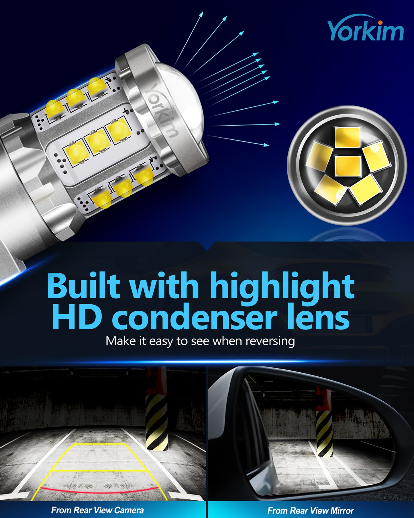 Yorkim 3157 LED Bulb Reverse Lights 6000K White, Pack of 2