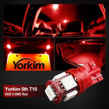 Yorkim 194 Red LED bulb 5th, Interior Lights for W5W 168 2825 T10 (5-smd 5050)