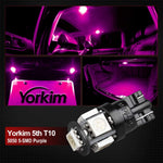 Yorkim 194 Pink/Purple LED bulb 5th, Interior Lights for W5W 168 2825 T10 (5-smd 5050)