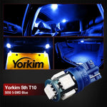Yorkim 194 Blue LED bulb 5th, Interior Lights for W5W 168 2825 T10 (5-smd 5050)