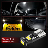 Yorkim Newest T10 LED Bulb Canbus Error Free 6-SMD Super Bright EMC Chipsets, 194 LED For Dome Map Door Marker License Plate Trunk lights 168 W5W 2825 Sockets Pack of 10, White