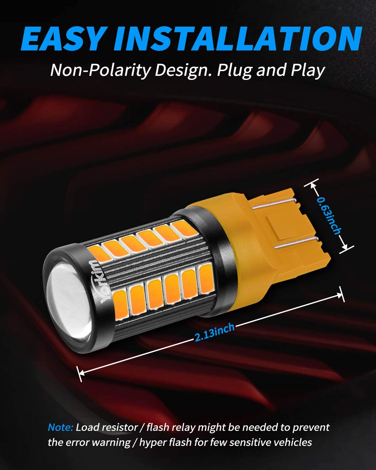 Yorkim 7440 Led Bulb T20 7443 7441 7444 W21W Led Lights for reverse/ backup / brake light, Pack of 2 (Amber)