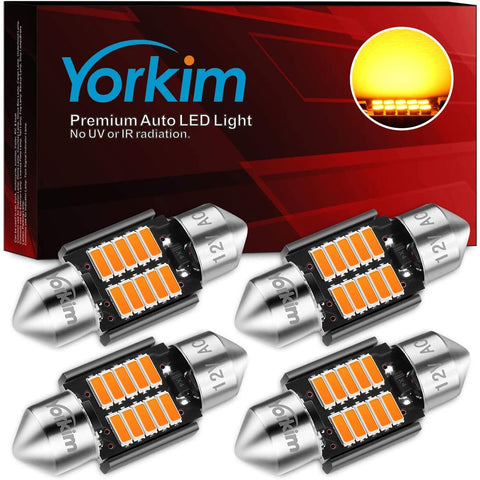Yorkim 31mm Festoon LED Bulb, Error Free Canbus, DE3022 DE3175 DE3021 LED Bulb, Pack of 4 (Amber)