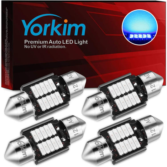Yorkim 31mm Festoon LED Bulb, Error Free Canbus, DE3022 DE3175 DE3021 LED Bulb, Pack of 4 (Blue)