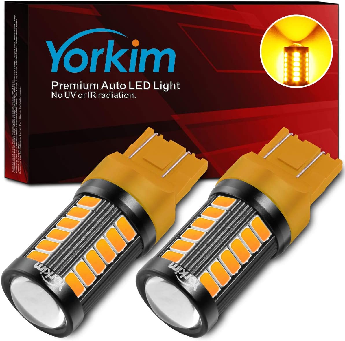 Yorkim 7440 Led Bulb T20 7443 7441 7444 W21W Led Lights for reverse/ backup / brake light, Pack of 2 (Amber)