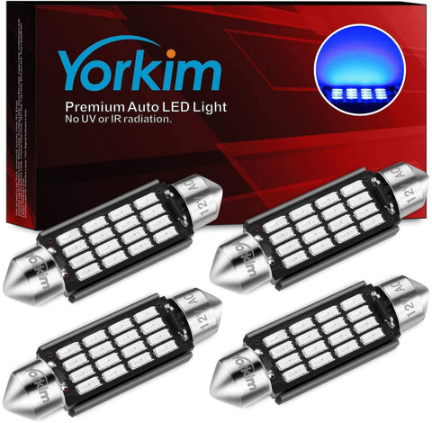 Yorkim 42mm Festoon LED Bulb 578 41mm LED Bulb Canbus Error Free, 212-2  211-2 LED Bulb, Pack of 4(Blue)