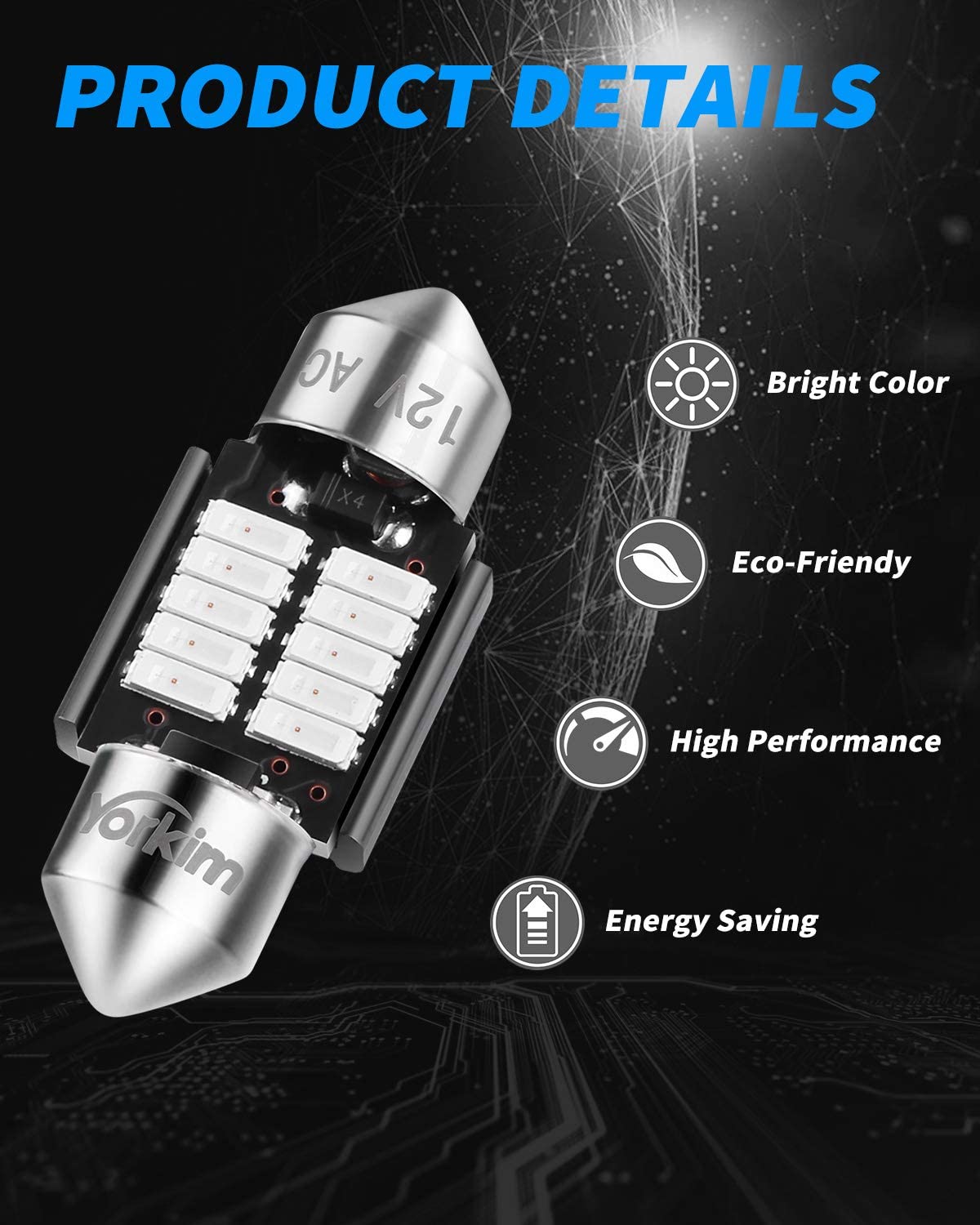 Yorkim 31mm Festoon LED Bulb, Error Free Canbus, DE3022 DE3175 DE3021 LED Bulb, Pack of 4 (Red)