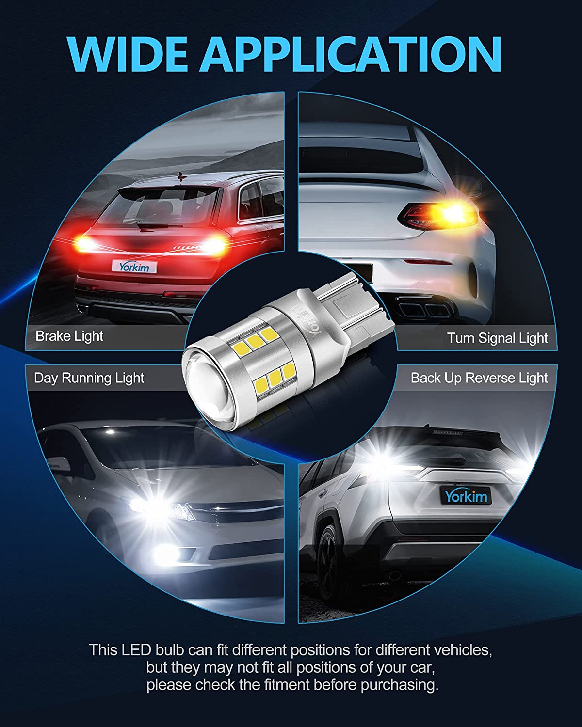 Yorkim 7443 LED Bulb White, 6500K high bright 7440 led bulb with projector T20 W21W 7440NA led bulb Replacement Lamp for Turn Signal Reverse Brake Tail Lights or Day Running Light, pack of 2, 6500K 