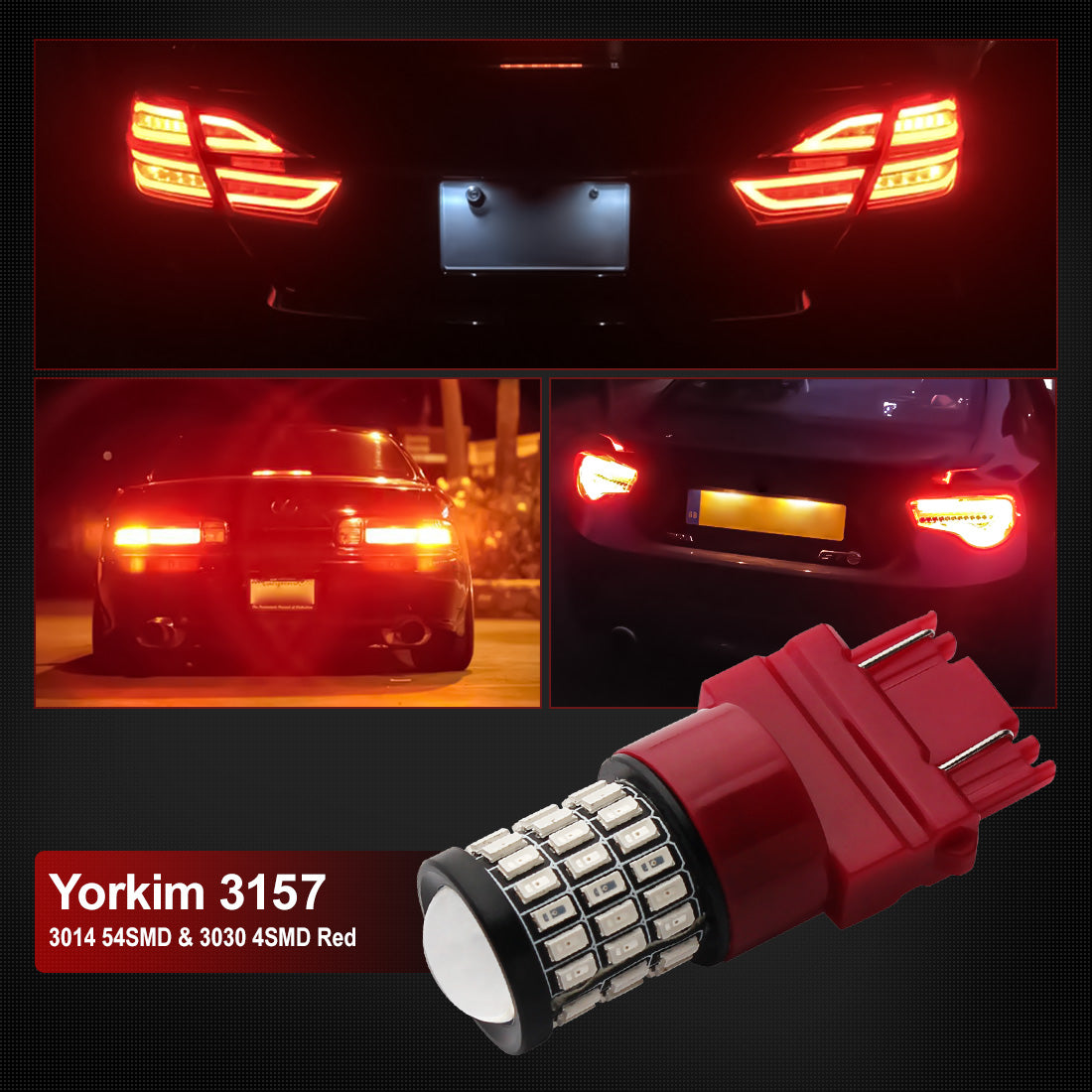 Yorkim 3157 Led Bulb, Backup Reverse Light 3156 3056 3057 4057 4157 T25, Pack of 4 (Red)