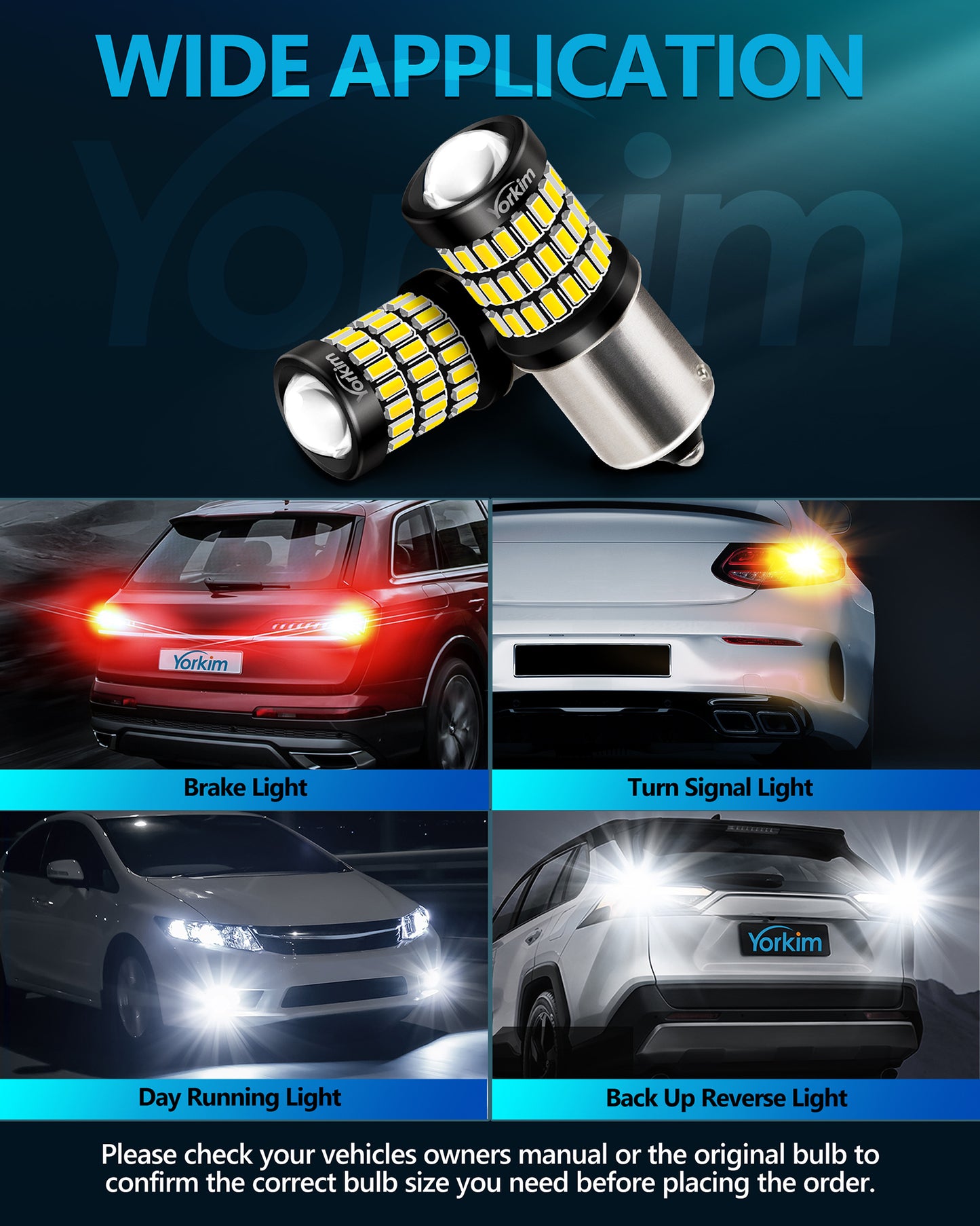 Yorkim 1156 LED Bulb White, Bright 58SMD-3014&3030 Chipsets, 7506 BA15S P21W 1003 1141 LED Bulbs with Projector replacement for Car Led Turn Signal Blinker Lights Backup Tail Brake Lights, Pack of 2