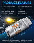 Yorkim 7440 LED Bulb Amber with cooling fan, 7443 led bulb amber 7444 led bulb amber led turn signal with built in resistor, Anti Hyper Flash, T20 7441 W21W 7440NA Blinker Bulb Replacement, Pack of 2