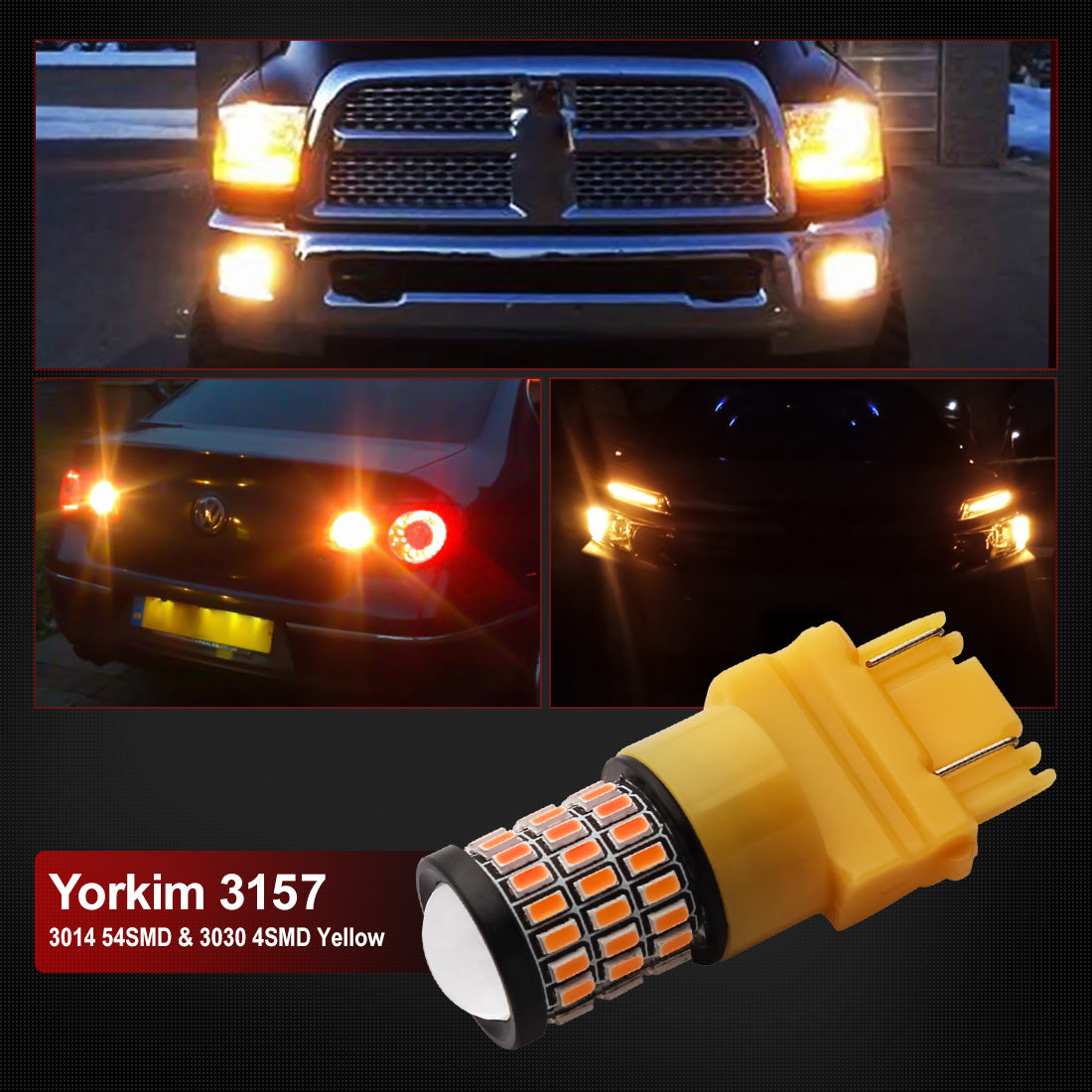 Yorkim 3157 Led Bulb, Backup Reverse Light 3156 3056 3057 4057 4157 T25, Pack of 4 (Amber)