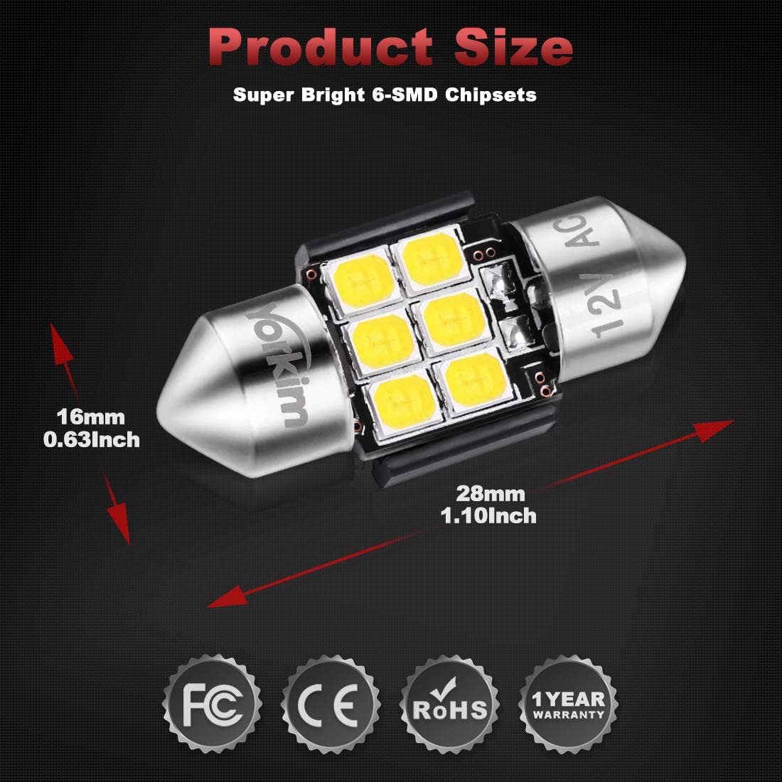 Yorkim De3175 LED Bulb White Super Bright LED Festoon 28mm 29mm LED Error Free CANBUS 6-SMD 2835 Chipsets For Interior Lights, DE3022 LED, 3175 LED Bulb，3022 LED Bulb 