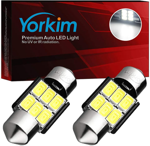 Yorkim 31mm Festoon LED Bulbs White Super Bright LED Interior Car Lights Error Free CANBUS 6-SMD 5730 Chipsets, DE3175 LED Bulb, DE3022 LED, 3175 LED Bulbs