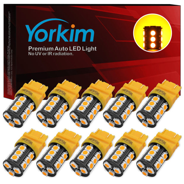 Yorkim 3157 LED Light Bulbs, 3056 3156 3156A 3057 4057 4157 T25 for Brake Lights, Pack of 10 (Amber)